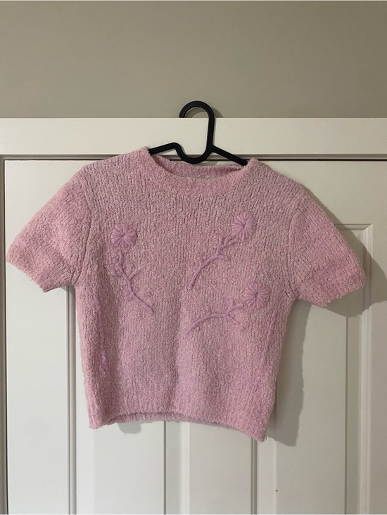 Zara Tops - Zara Pink Short Sleeve Textured Floral Knit Top